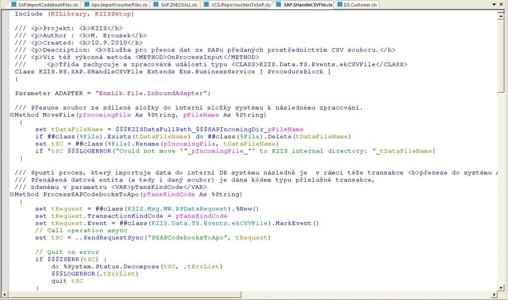 Sluba rozhran (business service) zpracovvajc csv soubory uren k importu selnk ze systmu SAP